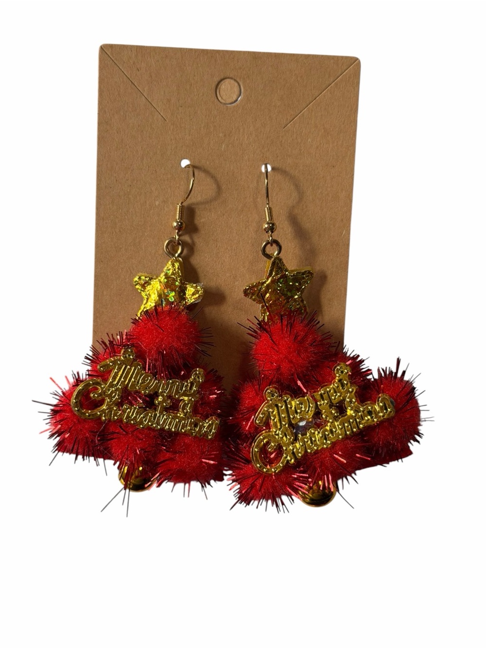 Festive Red 'Merry Christmas' Tree Drop Earrings - Women Accessories
